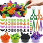 213 Pcs Halloween Felt Sensory Bin Filler Sensory Bin Items Fine Motor Toys Counting Sorting 100 Pom Pom 100 Felt Bat Ghost Pumpkin 8 Sorting Cups for Halloween Sorting Counting Training