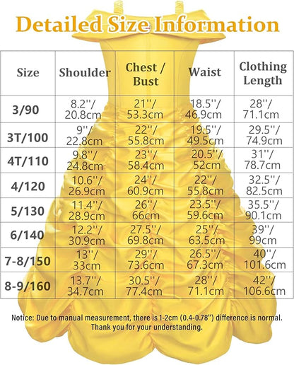 Princess Costume Dresses for Girls Costumes Halloween Cosplay Birthday Outfit Yellow
