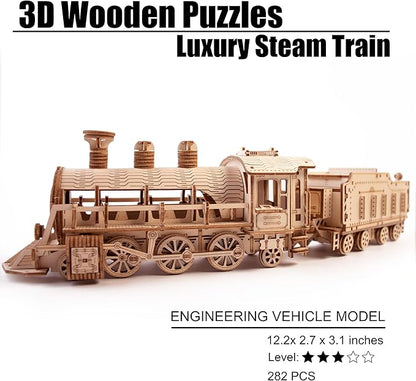 3D Wooden Puzzles, Wooden Puzzles Train for Adults and Teens, Educational Brain Teaser Assembly 3D Model Trains, Gifts for Christmas/Birthday（Luxury Steam Train）