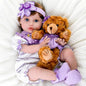 Aori Reborn Baby Dolls - 22 Inch Realistic Lifelike Baby Girl - Handmade Vinyl Reborn Doll with Feeding Set & Purple Outfit | Newborn Baby Doll for Kids 3+, Collectors, Role Play