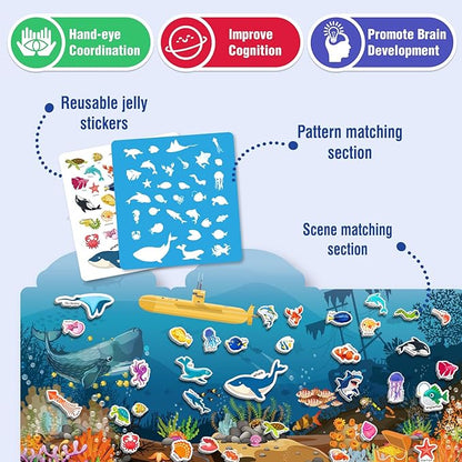 2 Sets Reusable Sticker Books for Toddlers 1-3, Removable Jelly Sticker Books for Kids 2-4 Years, Toddler Travel Toys Activity Road Trip Essentials for Kids- Vehicle + Ocean