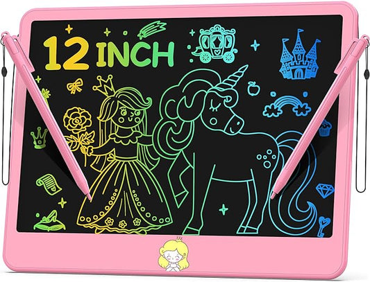 Hockvill LCD Writing Tablet for Kids 12 Inch, Toys for Boys Girls Drawing Pad for 3 4 5 6 7 Year Old Kids Toys, Toddler Erasable Doodle Board Travel Essentials, Children’s Day Gift for Kids - Pink