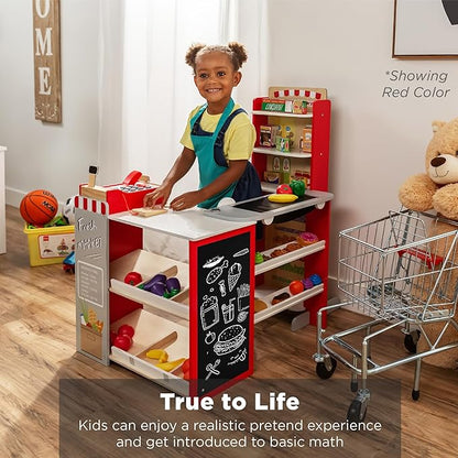 Best Choice Products Pretend Play Grocery Store Wooden Supermarket Toy Set for Kids w/Play Food, Chalkboard, Cash Register, Working Conveyor - Green