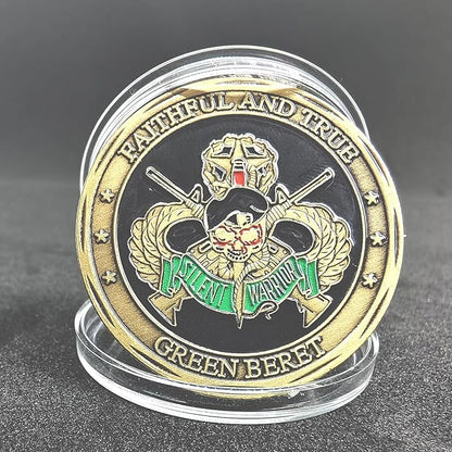 Military Challenge Coin USA Army Special Forces - Green Beret Faithful & True Valor Military Gift for Soldiers & Veterans - Disabled Veteran Owned Business - Army Prayer