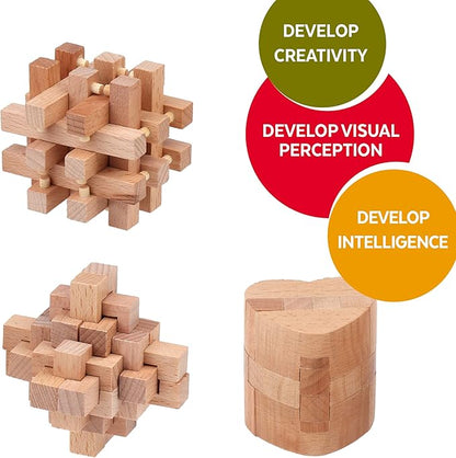 Sharp Brain Zone Wooden Brain Teaser Puzzles for Adults & Kids (Heart Cube Puzzle)