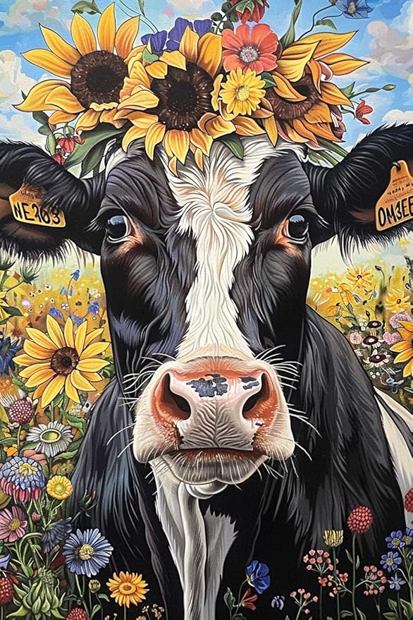 Sunflower Cows 1000-Piece Rounded Wooden Puzzle for Adults & Seniors - Fun Murals, Unique & Thoughtful Gift for Puzzle Enthusiasts, Stress Relief & Relaxation