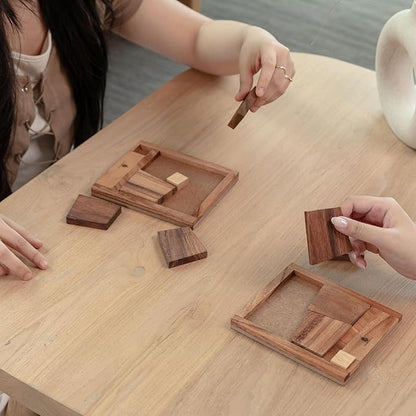 The Square Deal: Wooden 3D Brain Teaser Puzzle – STEM Skill Builder, Tangram Game, Educational Problem Solving for Adults, Unique Handmade Mechanical Puzzle