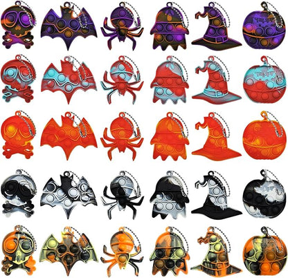 30Pcs Halloween Mini Pop Keychain Fidget Toy, Halloween Party Favors Supplies, Silicone Mini Pop Toys Bulk for Kids Anxiety Stress Reliever for Adults