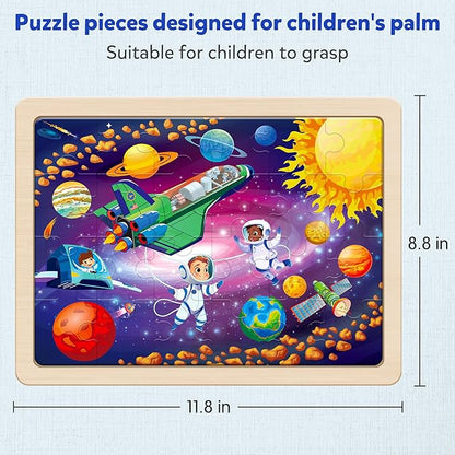 SYNARRY Large Space Planets Solar System Wooden Puzzles for Kids Gift Box(12.2*9.4 in) - FSC Certified, Puzzles for Toddlers 3-5, Puzzles for Kids Ages 4-6, Wood Toys Gifts for 3 4 5 Year Old Boy Girl