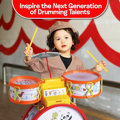 Small World Toys Kids Drum Set, Neurosmith My First Drum Set for Toddlers, Preschool Educational Toddler Music Toys Instruments for Kids, Birthday Toys for 2 Year Old Boys and Girls Gift