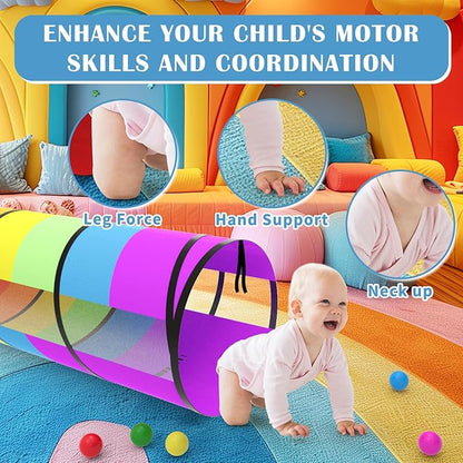 Kids Play Tunnel for Toddlers 70 x 21 Inch Colorful Pop-Up 1-3 Baby Crawling Tunnel Foldable with Breathable for Children Kids Dogs Indoor and Outdoor Backyard Tunnel Toys Gifts