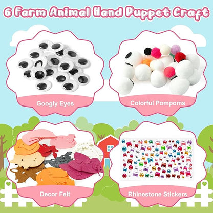 WATINC 6Pcs Hand Puppet Making Kit, Art Craft Felt Sock Puppet Toys, Creative DIY Make Your Own Pompoms Wiggle Googly Eyes Storytelling Role Play Party Supplies Gift for Girls Boys (Farm Animals A)