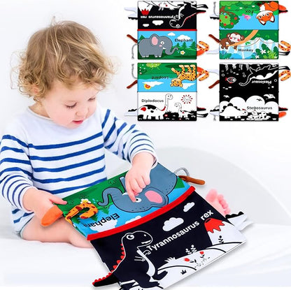 Tummy Time Baby Mirror Toys 0-6 6-12 Months - Montessori Infant Toys Brain Development with Crinkle Cloth Book and Teether - High Contrast Newborn Sensory Toys for Babies Boys Girls Gifts