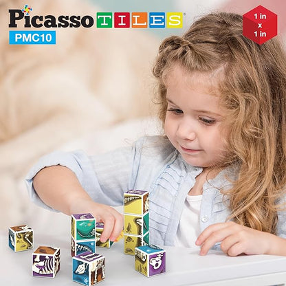 PicassoTiles Magnetic Cube Puzzle 7-in-1 Dinosaur Theme Pattern Magnet Mix Match Building Cubes Toy Set Kids Ages 3 & Up Preschool Children Promote Problem Solving Skills PMC10