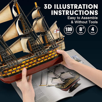 CubicFun 3D Puzzles Large HMS Victory Vessel Ship Sailboat Model Kits for Adults and Teens Toys, 189 Pieces, T4019h