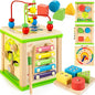 Wooden 7-in-1 Activity Cube| Montessori Toys for 1 2 3 Year Old Toddlers| Baby Educational Developmental Toys |One Year Old Boys Girls First Birthday Gifts |Bonus Sorting & Stacking Board