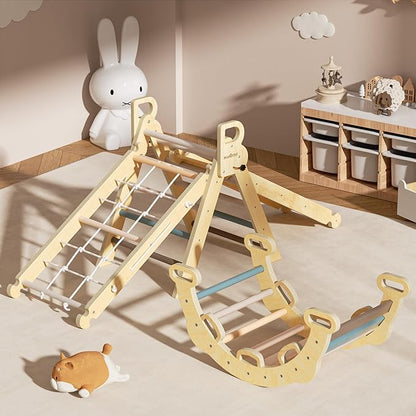 BlueWood 2025 8-in-1 Pikler Triangle Climbing Set Toddler Toys Indoor Baby Jungle Gym Climber Playground for Kids - Mauve Pink