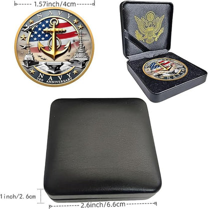 Navy 250th Anniversary Coin – USMC 250th Commemorative Double-Sided Marine Corps Challenge Coin with Metal Gift Box – Navy Challenge Coin for Veterans, Marines, Patriots – 1.57" Display