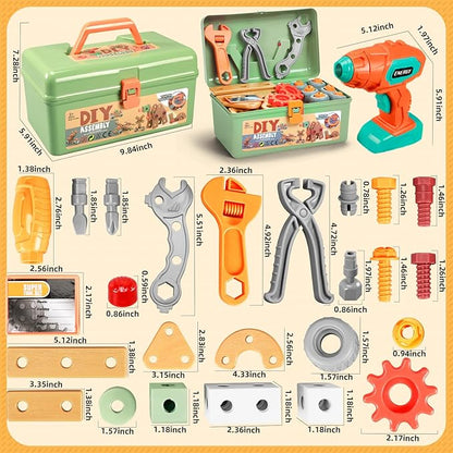 Kids Tool Set with Drill,155Pcs Toddler Tool Set with Toolbox,STEM Montessori Toys for 3 4 5 Year Old,Pretend Play Kid Toy,Educational Construction Toy for 3-5 Year Old Boy Girl,Birthday Gift for Kids
