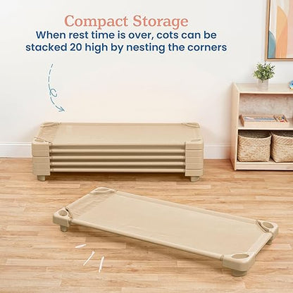 ECR4Kids Stackable Kiddie Cot, Ready-to-Assemble, Standard Size, Classroom Furniture, Sand, 6-Pack
