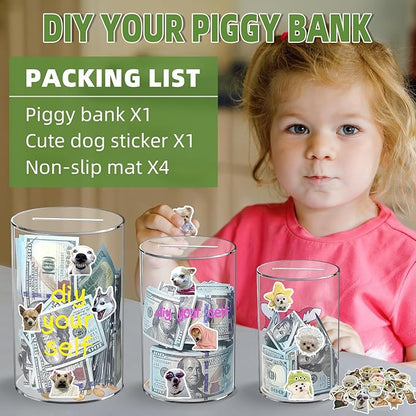 Clear Piggy Bank for Adults/Kids, Acrylic Unopenable Money Box for Cash Coin Saving, Must Break to Open, Money Saving Jar for Adults Boys Girls, Size 10" H x 6" Diameter
