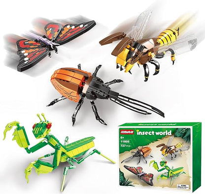 Insect Collection Building Block Set for Kids 6+, Butterfly Mantis Wasps Unicon Beetle Display Models for Nature Décor, 4 Packs Bug Building Toys, Fun Gift for Adults Boys Girls Nature Lovers (727PCS)