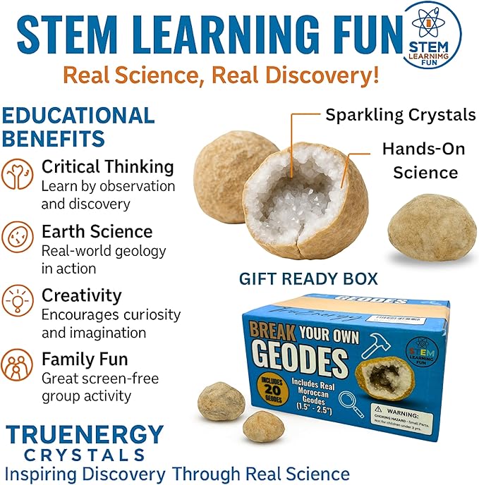 Break Your Own Jumbo Geodes Kit for Kids – 2 Giant Natural Crystal Geodes (4.5–6+ Inches) with Magnifying Glass & Learning Guide – STEM Science Rock Kit – Gift-Ready Educational Set