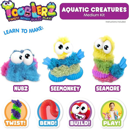 WeVeel TOOBLERZ Aquatic Creaturez Medium Set – 12-Piece Mix-and-Match Craft Kit for Kids – Includes Fuzzy Chenille Sticks, Fidget Tubes & Character Accessories – Creative Toy for Ages 6+