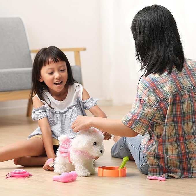 OR OR TU Walking Barking Toy Dog with Remote Control Leash, Plush Puppy Electronic Interactive Toys for Kids, Shake Tail,Pretend Dress Up Realistic Stuffed Animal Dog Age 3 4 5 6+ Years Old Best Gift