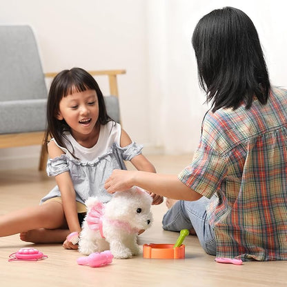 OR OR TU Walking Barking Toy Dog with Remote Control Leash, Plush Puppy Electronic Interactive Toys for Kids, Shake Tail,Pretend Dress Up Realistic Stuffed Animal Dog Age 3 4 5 6+ Years Old Best Gift