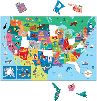 Mudpuppy Map of The USA – 100 Piece Jigsaw Puzzle with Colorful and Fun Illustrations of The United States Map for Children Ages 5 and Up