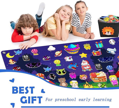 200Pcs Felt Story Board Set with Storage Bag Preschool Teaching Wall Flannel Busy Board Bonfire Party Themed Early Learning Interactive Play Toys Wall Hanging Gift for Toddlers Kids 40 X 28 Inch