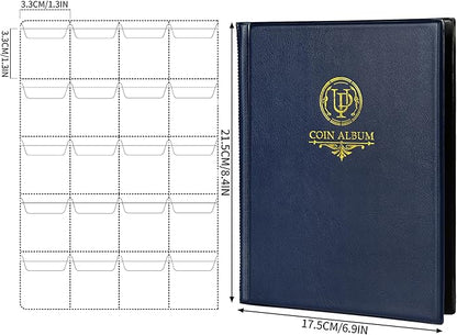 200 Pockets Coin Album - Coin Collecting Book with 10 Pages, 33x33 mm Grid Holder for Pounds Pence Cents Dollars Nickel (Blue) CS48200BL