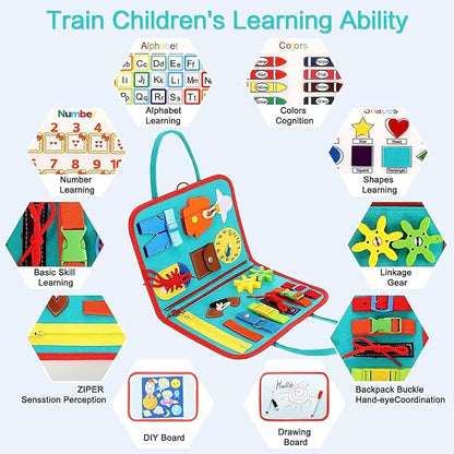 Busy Board for 1 Year Old Sensory Toys for Toddlers 1-3 Montessori Learning Busy Book for Boys Girls Preschool Toys Gift (Green)