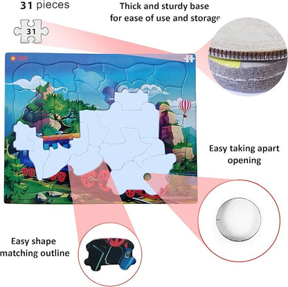Just Smarty Train Puzzle for Boys and Girls | 31 Pieces | Unique Shapes Design | Toddler Best Gift | Train Toys for Boys 4-7 | Large Pieces Puzzle
