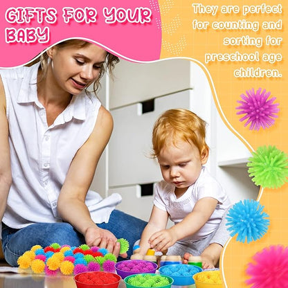 Leitee 71 Pcs Sensory Bin Filler Include 60 Hedge Balls 4 Tweezers 2 Scissors Clips 5 Cups Fine Motor Skills Toys Set for Boys Girls Early Education and Counting Sorting Training(Blue,Classic)