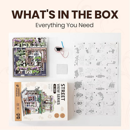 Book Nook Kit - DIY Miniature House Kit for Adults, Dollhouse Booknook Tiny House Bookshelf Decor 3D Wooden Puzzle Street Model, Ideal Gift for Book Lovers, Family, Friends (Flower Shop)