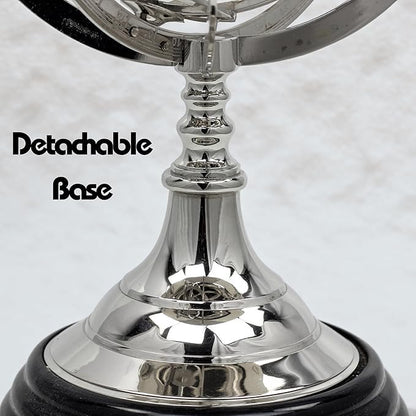 Antique Vintage Zodiac Armillary Brass Sphere Globe Wooden Display | Pirate's Antique Ship Decor | Nagina International (Large, Nickel Plated)