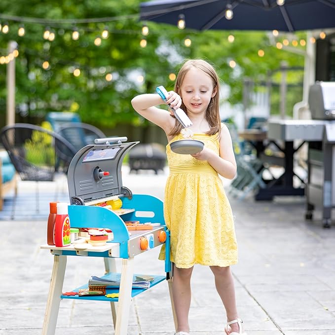 Melissa & Doug Deluxe Wooden Barbecue Grill, Smoker & Pizza Oven, Toy Food & Kids Play Kitchen Accessories, Preschool Learning Toys for Girls & Boys 3+ - FSC Certified