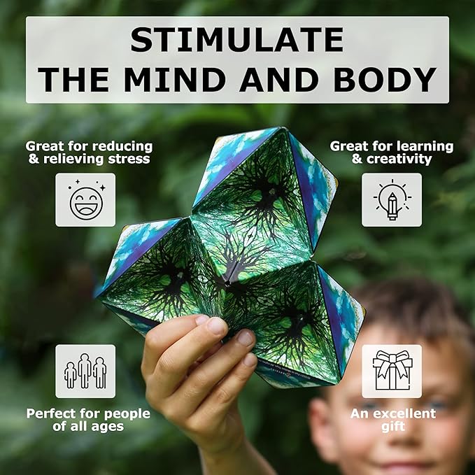 Shashibo Shape Shifting Box - Award-Winning Fidget Toy w/ 36 Rare Earth Magnets - Fidget Cube Transforms Into Over 70 Shapes, Sensory Toy Gift for Kids, Teens, and Adults (Optical Ilusion)