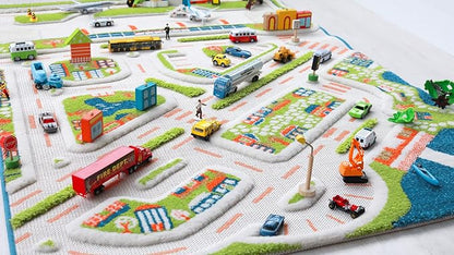 IVI Mini City 59" L x 39" W Educational Toddler Car Play Mat Rug for Bedroom, Kids Den, or Playroom