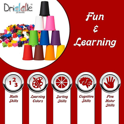 Colorful Counting Bears with Matching Cups - 100 Bears - Sort, Count & Color Recognition Learning Toy for Toddler & Kids - Montessori Education - Preschool Game
