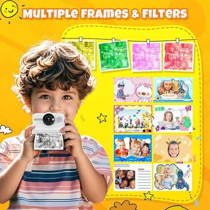 Kids Instant Print Camera, 1080P HD Kids Camera Instant Print with 3 Rolls Print Paper & 32GB Card, Ideal Kids Toys Gifts for Boys & Girls Age 3-14 (Black)