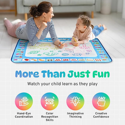 Water Doodle Mat | Mess Free Painting for Toddlers | Doodle Pad for Kids Ages 3-12 | Toddler Drawing Pad with Fillable Pens & Booklet | Fun and Interactive Water Mat for Girls & Boys | Sagemax