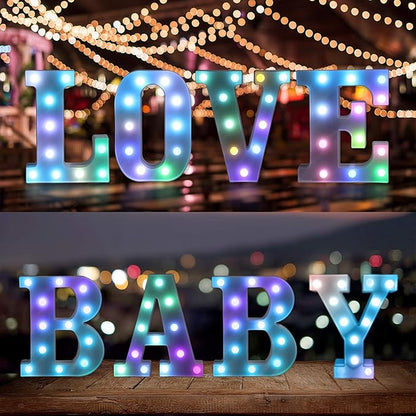 Foaky Colorful LED Letter Lights with Remote,Marquee Light Up Letters Sign for Night Light Wedding/Birthday Party Battery Powered Christmas Lamp Home Bar Decoration(H)
