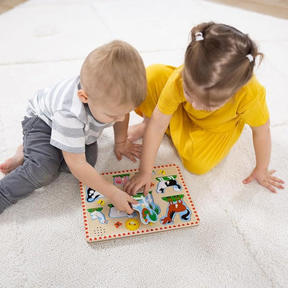 Melissa & Doug Farm Animals Sound Puzzle - Wooden Peg Puzzle with Sound Effects (8 pcs)