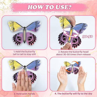 36-Pack DIY Butterfly Craft Kit for Kids - Includes 23 Paper Butterflies and 13 Color Pens, Make Your Own Rubber Band Wind Up Butterfly Toy, Perfect for Party Games, School Activities, Surprise Cards