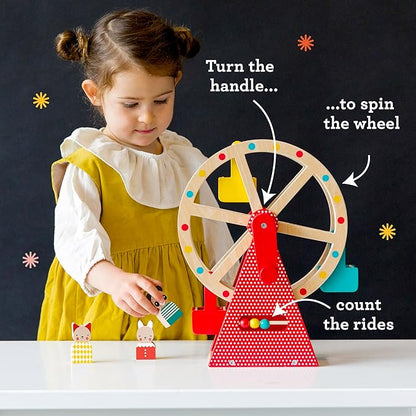 Petit Collage Ferris Wheel Carnival Wooden Toy, 2 Animal Characters Included – Pre-Assembled Wooden Ferris Wheel Toy with Sturdy Wood Construction, Non-Toxic and Safe for Kids, Ideal for Ages 3+