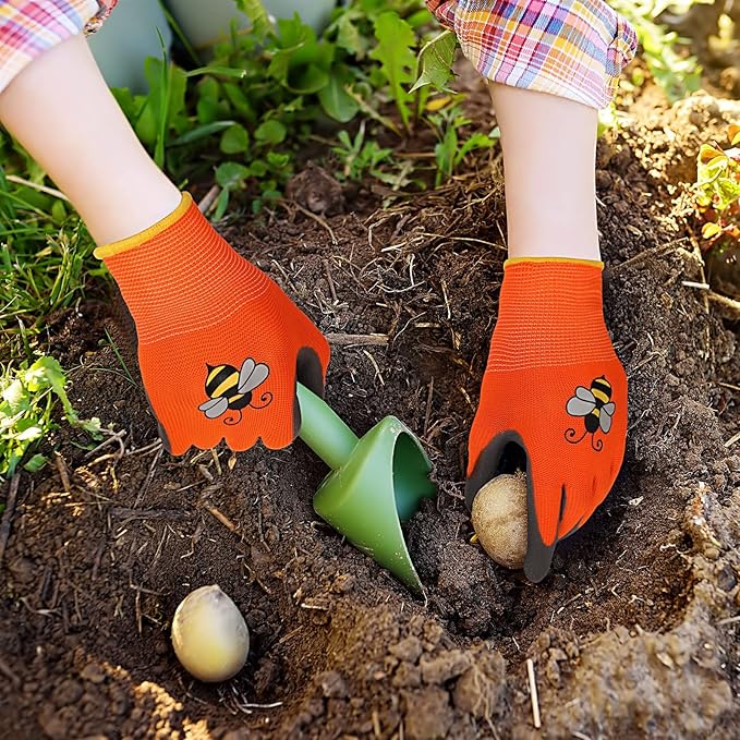 6 Pairs Kids Gardening Gloves Yard Work Gloves Children Soft Safety Rubber Coated Gloves for Toddlers Youth Girls Boys Children (Medium (Age 6-8))