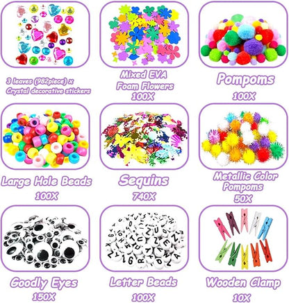 VLUSSO 3000Pcs DIY Arts and Crafts Supplies Kit for Kids - Kids Craft Kits Art Supplies Material Set with Pipe Cleaner All in 1 Crafts Activity Gifts Toys for Girls Boys Age 4-6, 6-8, 8-12 Years